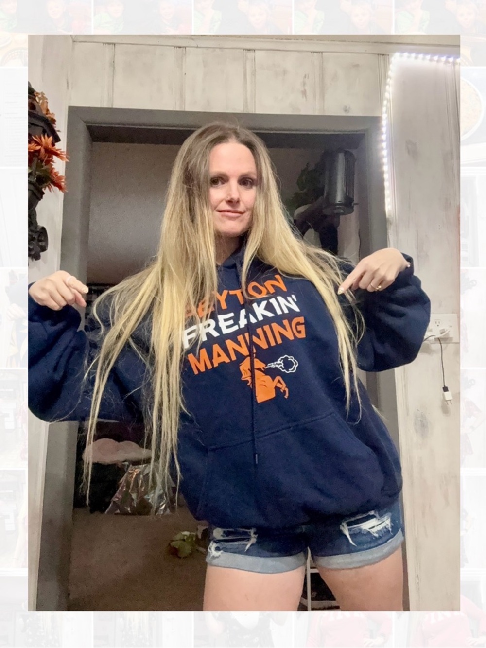 Gildan Broncos Navy Hoodie Peyton Freakin’ Manning Sz XL